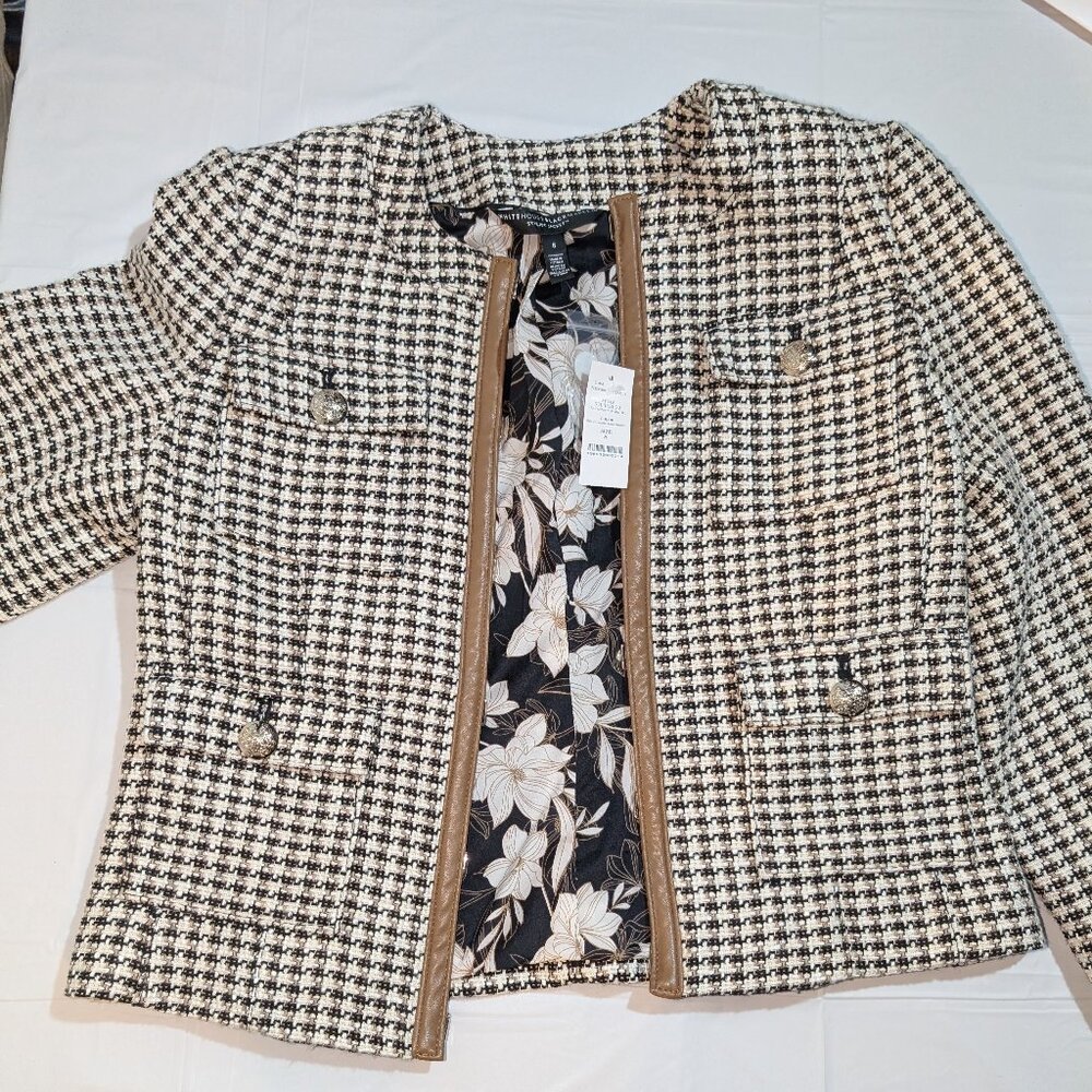 White House Black Market Black and White Houndstooth Tweed Jacket